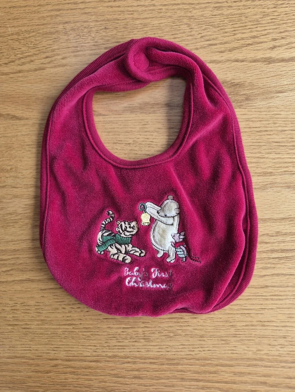 Vintage Classic Pooh Disney Baby First Christmas Velour Set 3pc Romper Bib Y2K